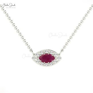 Natural Ruby Diamond Necklace 14k Solid Gold Necklace For Birthday Gift