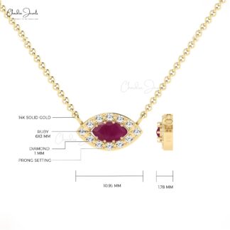 Natural Ruby Diamond Necklace 14k Solid Gold Necklace For Birthday Gift