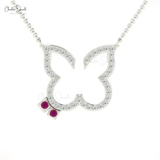 Natural Ruby Diamond Dainty Necklace 14k Solid Gold Necklace For Birthday Gift