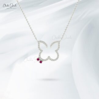 Natural Ruby Diamond Dainty Necklace 14k Solid Gold Necklace For Birthday Gift
