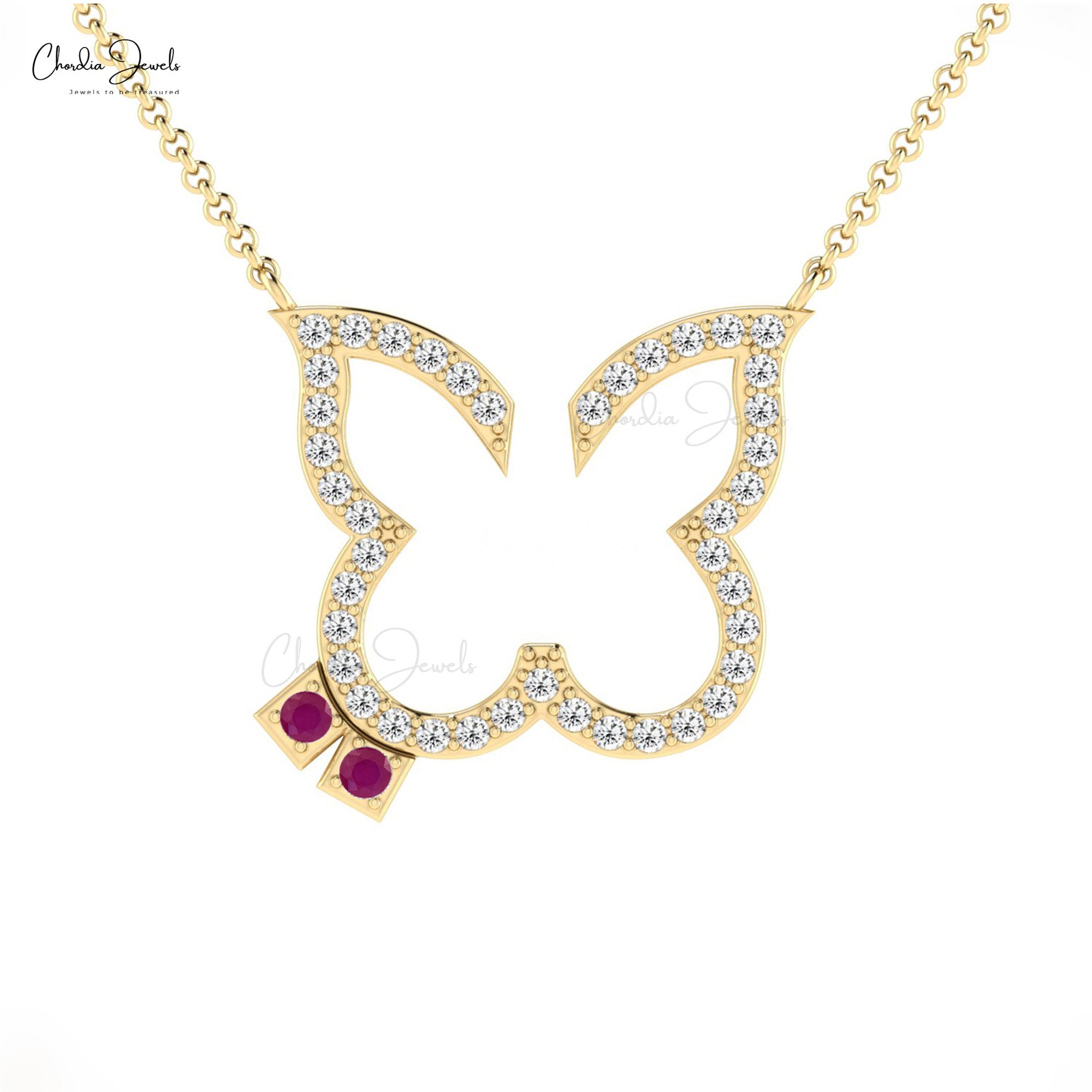 Natural Ruby Diamond Dainty Necklace 14k Solid Gold Necklace For Birthday Gift
