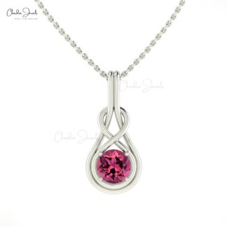 Infinity Round Cut Pendant In 14k Pure Gold Pink Tourmaline October Birthstone Necklaces