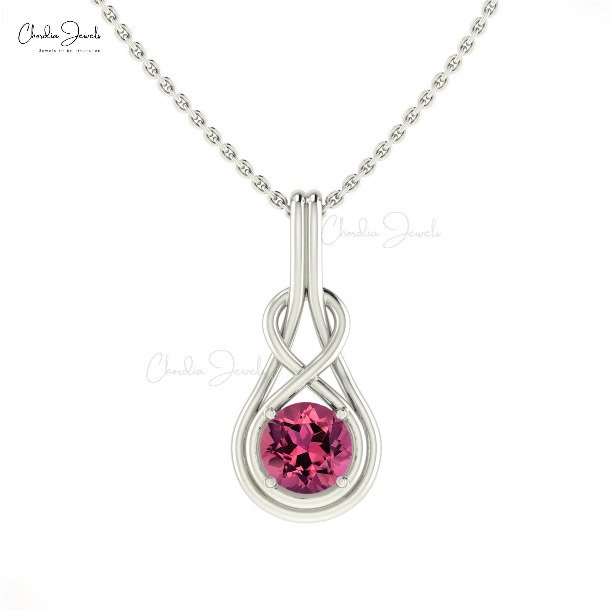 Infinity Round Cut Pendant In 14k Pure Gold Pink Tourmaline October Birthstone Necklaces