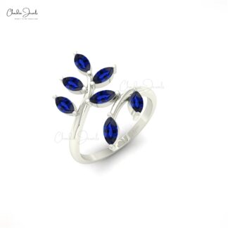 Leaf Engagement Ring In 14k Real Gold Blue Sapphire 5x2.5mm Marquise Gemstone Ring
