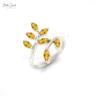 Genuine Citrine Olive Leaf Band in 14k Solid Gold Marquise 7 Stone Wedding Rings