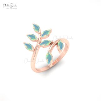 Leafy Style Marquise Cut Ring With 1.19 Ct Fire Opal 7 Stone Ring In 14k Real Gold