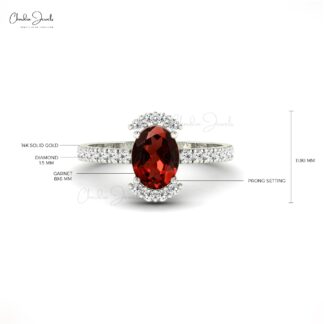 Half Halo Gemstone Ring In 14k Solid Gold Garnet And G-H Diamond Promise Ring