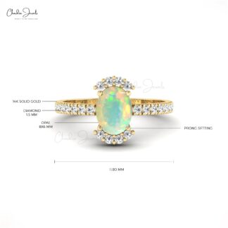 Half Halo Wedding Ring In 14k Solid Gold Fire Opal 1.34 Ct Gemstone And Diamond Ring