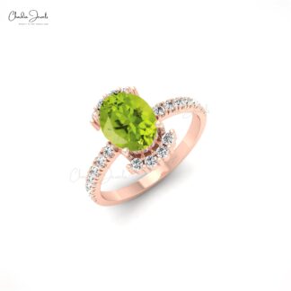 Halfway Diamond Ring In 14k Solid Gold Peridot August Birthstone Engagement Rings