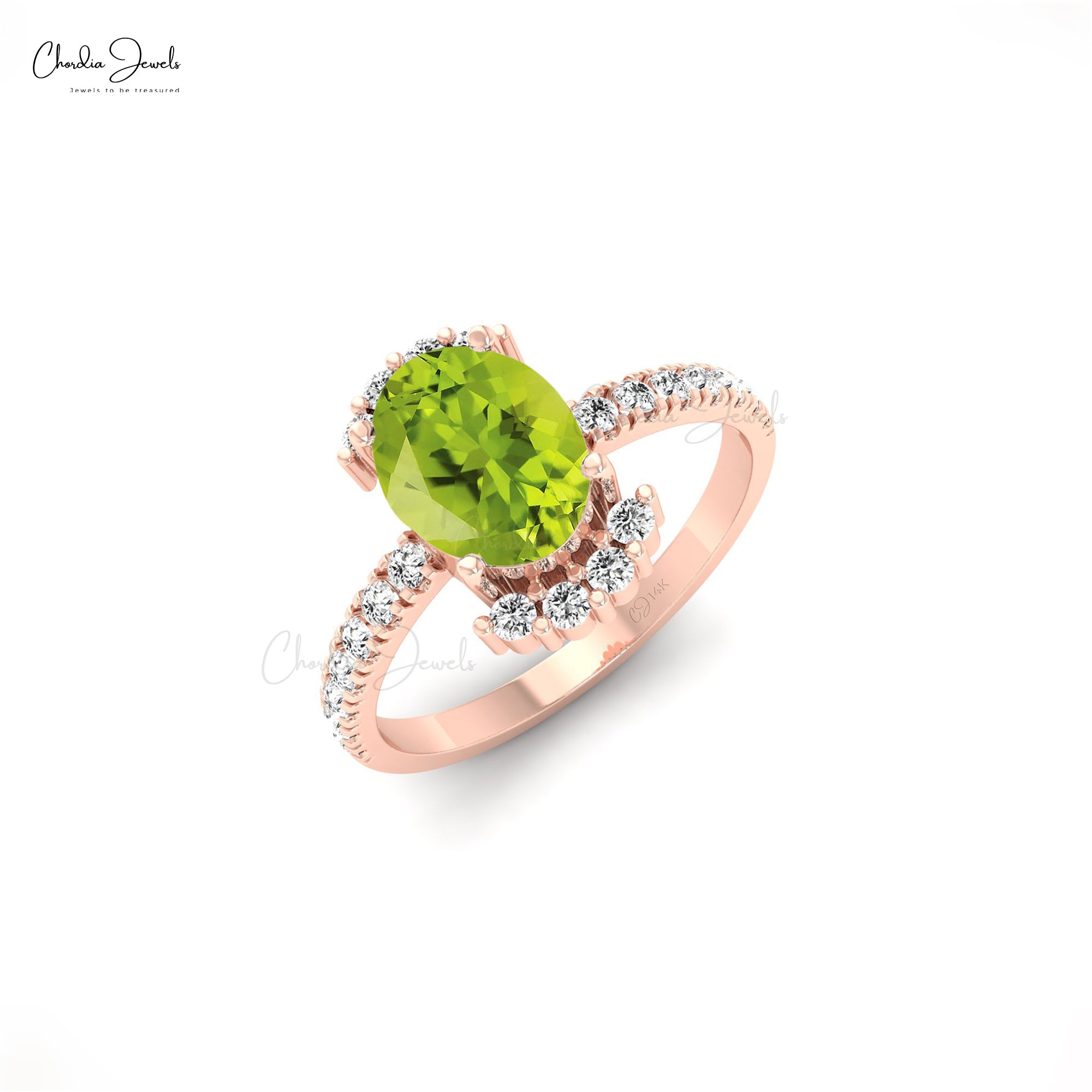 Halfway Diamond Ring In 14k Solid Gold Peridot August Birthstone Engagement Rings