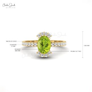 Halfway Diamond Ring In 14k Solid Gold Peridot August Birthstone Engagement Rings