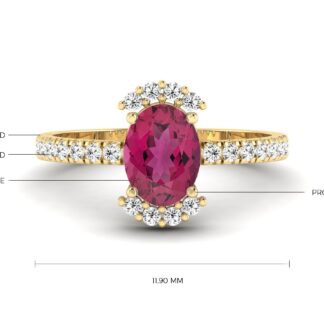 Oval Shaped Solitaire Pink Tourmaline Diamond Half Halo Engagement Ring