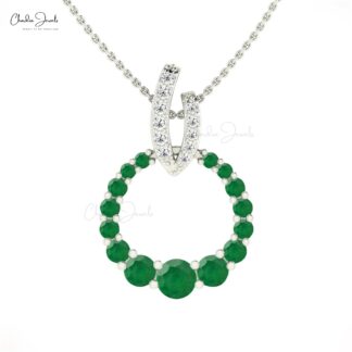 Open Circle Karma Pendant With 1.67 Ct Emerald And Diamond Necklace In 14k Real Gold