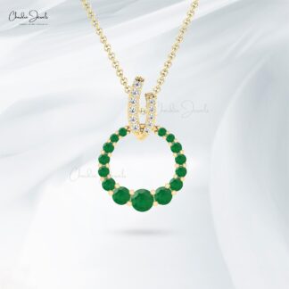 Open Circle Karma Pendant With 1.67 Ct Emerald And Diamond Necklace In 14k Real Gold
