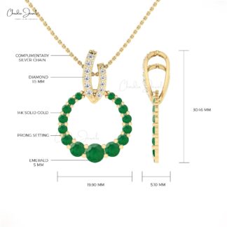 Open Circle Karma Pendant With 1.67 Ct Emerald And Diamond Necklace In 14k Real Gold