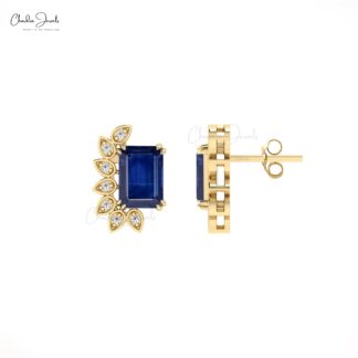 Gemstone Statement Earring With 2 Ct Blue Sapphire And Pave Diamond Hallmark Earrings
