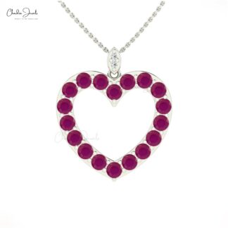 Open Heart Proposal Pendant In Pure 14k Gold Ruby 3.06 Ct Gemstone And Diamond Jewelry