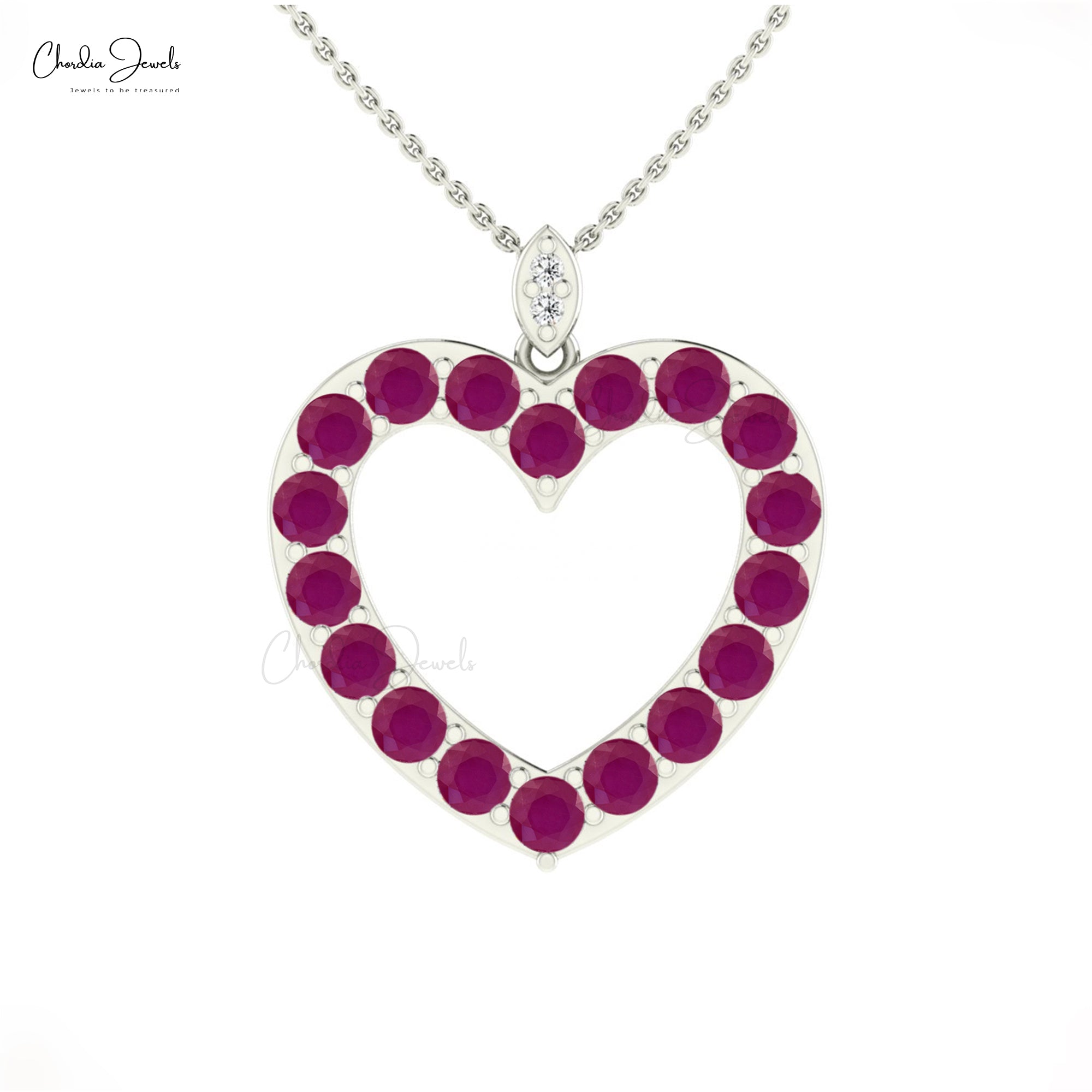 Open Heart Proposal Pendant In Pure 14k Gold Ruby 3.06 Ct Gemstone And Diamond Jewelry