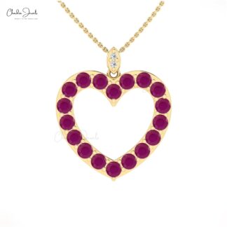 Open Heart Proposal Pendant In Pure 14k Gold Ruby 3.06 Ct Gemstone And Diamond Jewelry