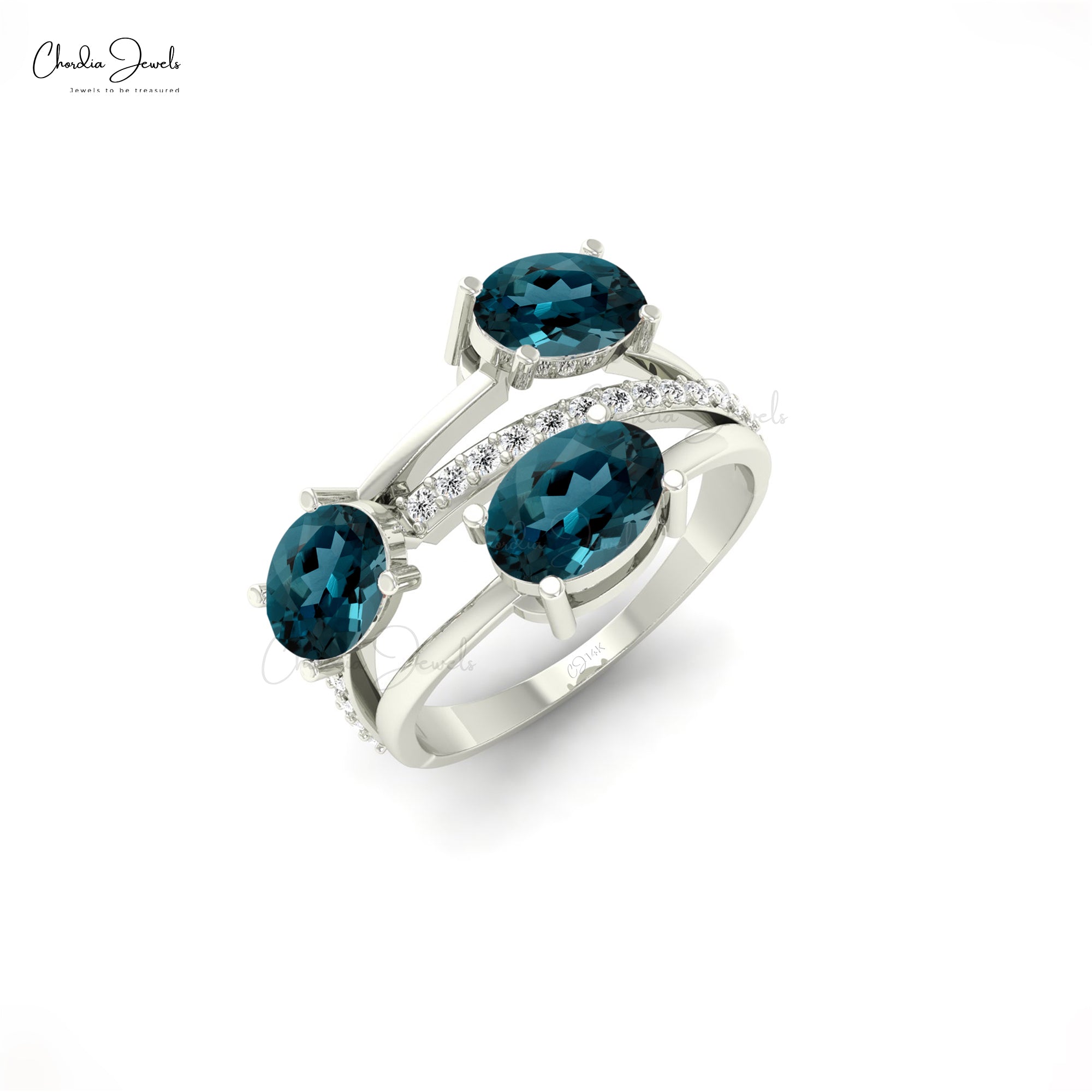 Natural London Blue Topaz 2.16 Ct Oval Gemstone And Pave Diamond Ring in 14k Real Gold
