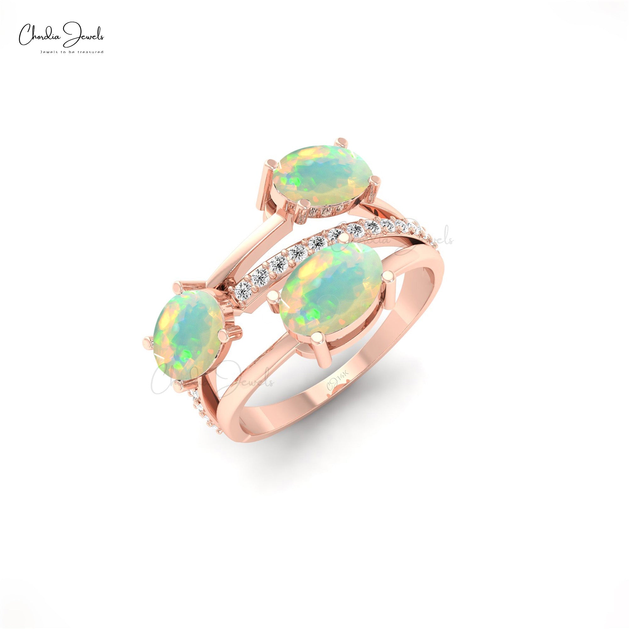 Oval Crossover Ring In 14k Pure Gold Fire Opal 2.16 Ct Gemstone & Diamond Hallmark Rings