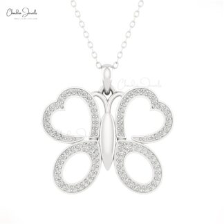 Genuine Diamond Butterfly Pendant With 0.44 Ct Round Pave Set In 14k Gold Fine Jewelry