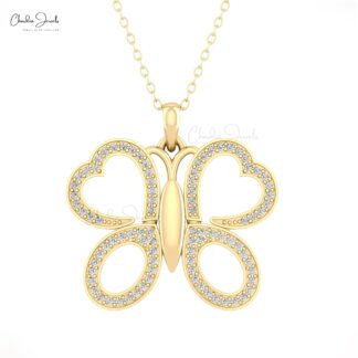 Genuine Diamond Butterfly Pendant With 0.44 Ct Round Pave Set In 14k Gold Fine Jewelry