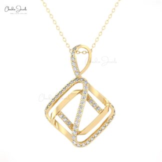 Geomatric Unique Pendant With 0.75Ct Round G-H Diamond 14k Solid Gold Hallmark Pendant