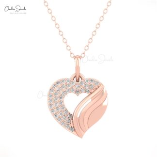 Open Heart Cluster Pendant With 1.20mm White Diamond Pave Set In 14k Pure Gold Neckalce