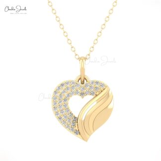 Open Heart Cluster Pendant With 1.20mm White Diamond Pave Set In 14k Pure Gold Neckalce