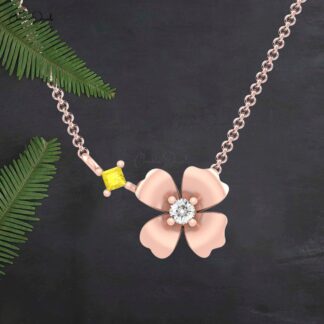 Natural Yellow Sapphire Floral Necklace In Solid 14k Gold Diamond Chain Bridal Jewelry