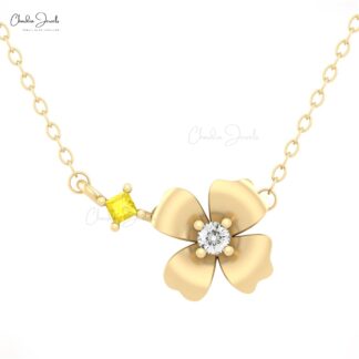 Natural Yellow Sapphire Floral Necklace In Solid 14k Gold Diamond Chain Bridal Jewelry