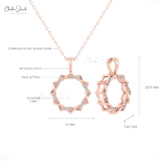 Open Circle Dainty Pendant In 14k Real Gold Diamond 1mm Round Cut Twisted Necklace