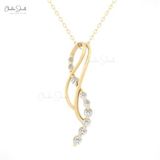 Hidden Bail Minimal Pendant In Solid 14k Gold White Diamond 0.36 Ct Infinity Necklace