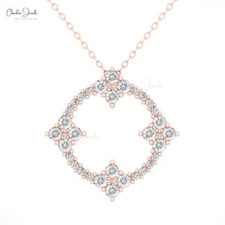 Hidden Bail Circle Pendant With 2.5mm White Diamond Prong Set In 14k Real Gold Necklace