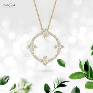 Hidden Bail Circle Pendant With 2.5mm White Diamond Prong Set In 14k Real Gold Necklace