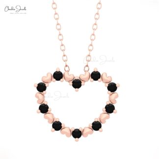 Open Heart Shape Pendant In Real 14k Gold Black Diamond Minimalist Love Pendants