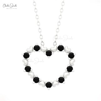 Open Heart Shape Pendant In Real 14k Gold Black Diamond Minimalist Love Pendants