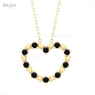 Open Heart Shape Pendant In Real 14k Gold Black Diamond Minimalist Love Pendants