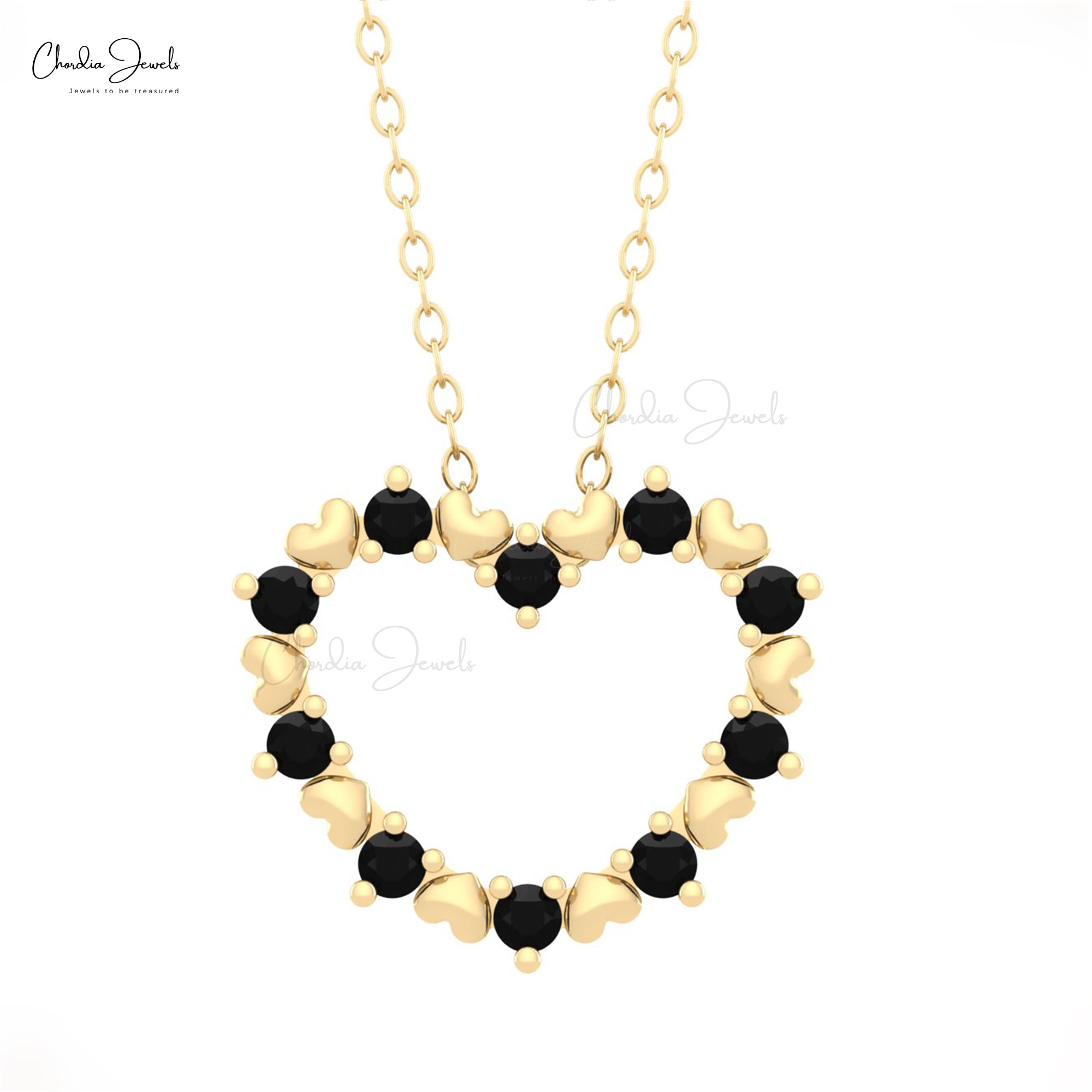 Open Heart Shape Pendant In Real 14k Gold Black Diamond Minimalist Love Pendants