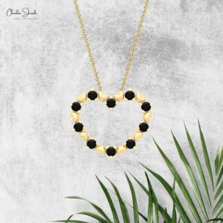 Open Heart Shape Pendant In Real 14k Gold Black Diamond Minimalist Love Pendants