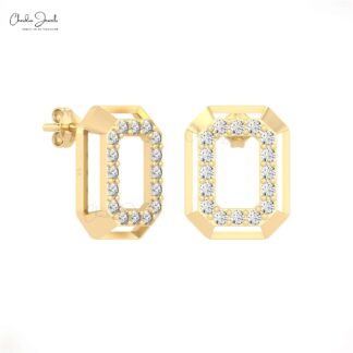 Octagon Shape Women Studs In 14k Solid Gold White Diamond 1.5mm Round Cut Earrings
