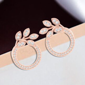 Open Circle Push Back Earrings In Real 14k Gold White Diamond Floral Studs For Her