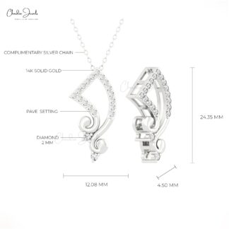 Musical Note Inspired Pendant In 14k Real Gold White Diamond Minimalist Necklace