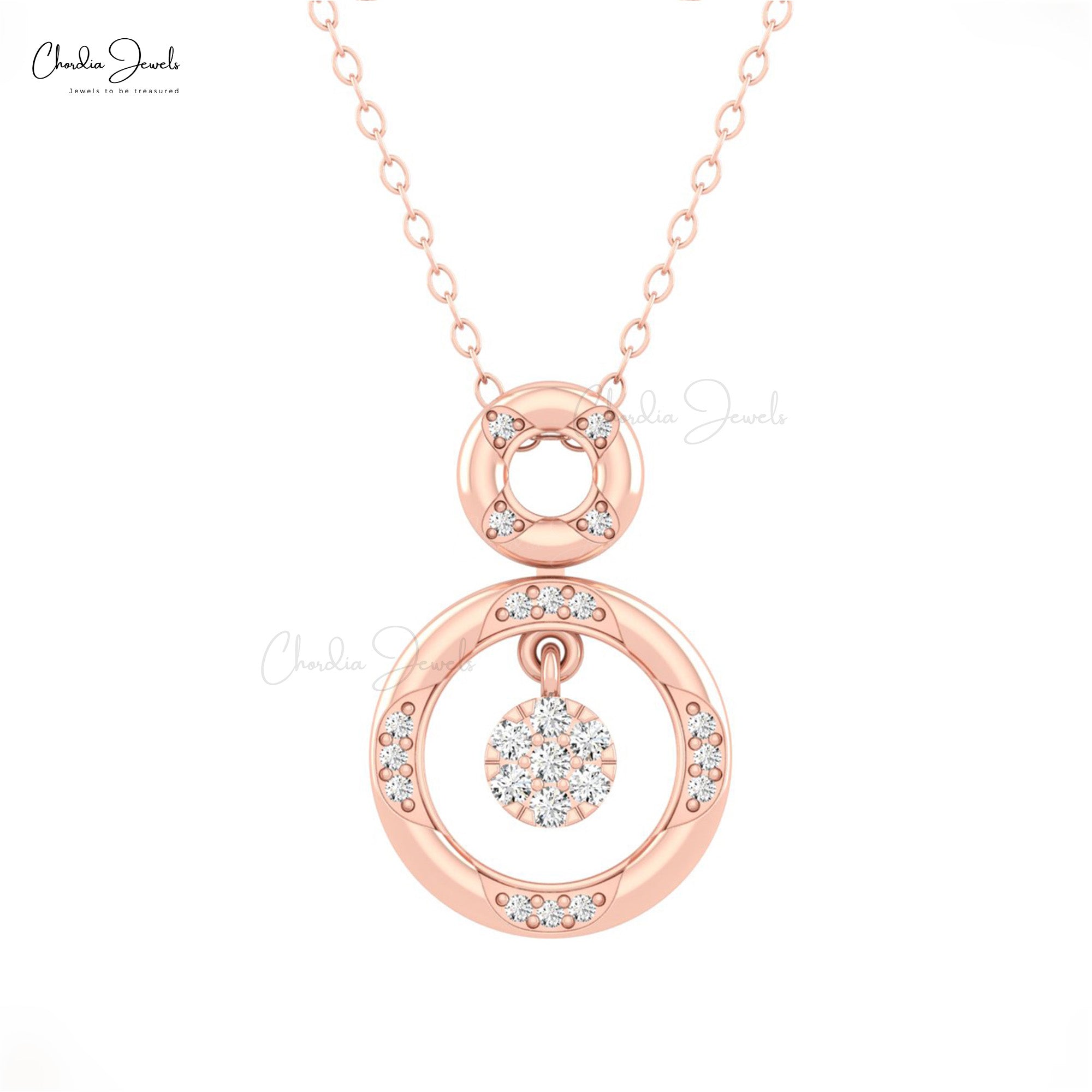 Hidden Bail Open Circle Pendant In Solid 14k Gold G-H Diamond Minimalist Pendants