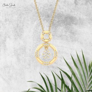 Hidden Bail Open Circle Pendant In Solid 14k Gold G-H Diamond Minimalist Pendants