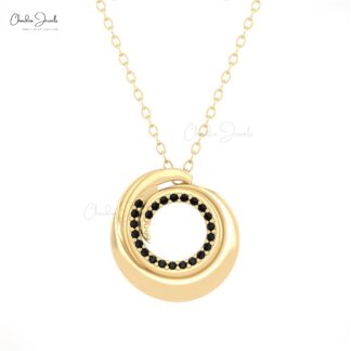 Open Circle Hidden Bail Pendant With 0.12 Ct Black Diamond Swirl Necklace In 14k Real Gold