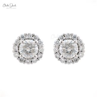 Halo Wedding Earrings In 14k Real White Gold Diamond 1.24 CTW Round Cut Bridal Studs