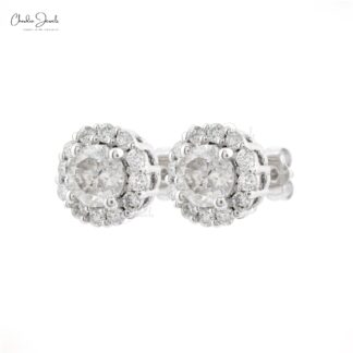 Halo Wedding Earrings In 14k Real White Gold Diamond 1.24 CTW Round Cut Bridal Studs