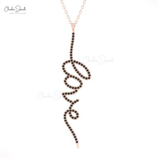 Love Word Proposal Pendant With 0.37 Ct Black Diamond Handmade Necklace In 14k Solid Gold